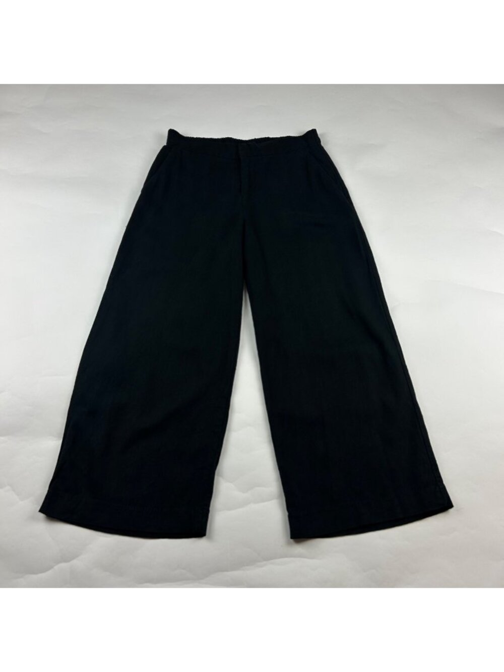 Old Navy Black Linen Blend High Rise Zip Front Cropped Pant XS